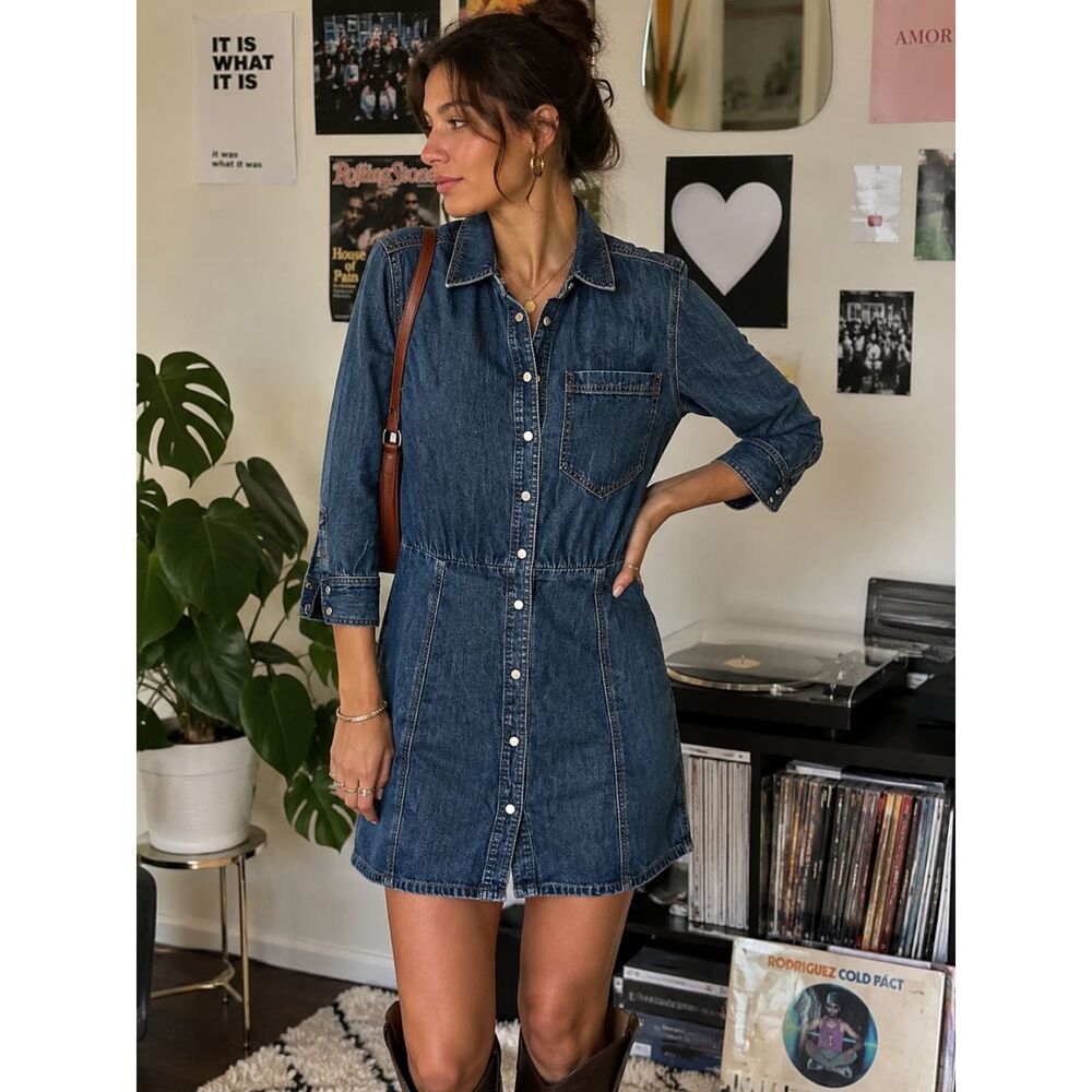 Veronica Beard Jeans Blue Denim Button Up Mini Dress Women's Size 2